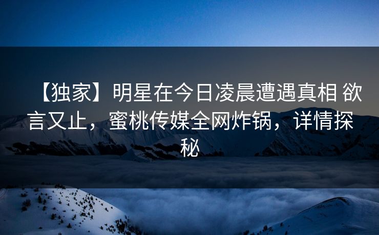 【独家】明星在今日凌晨遭遇真相 欲言又止，蜜桃传媒全网炸锅，详情探秘